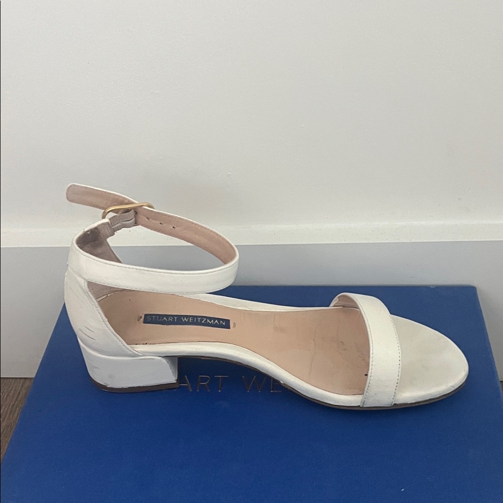 Stuart Weitzman White Ankle Strap Heels